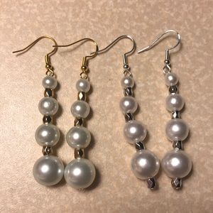 Gold and silver 4 tier pearl earrings